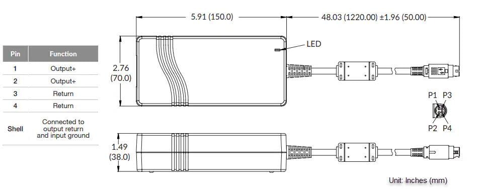 Mechanical Drawing - XP Power AEJ160 160W AC-DC Power Supplies